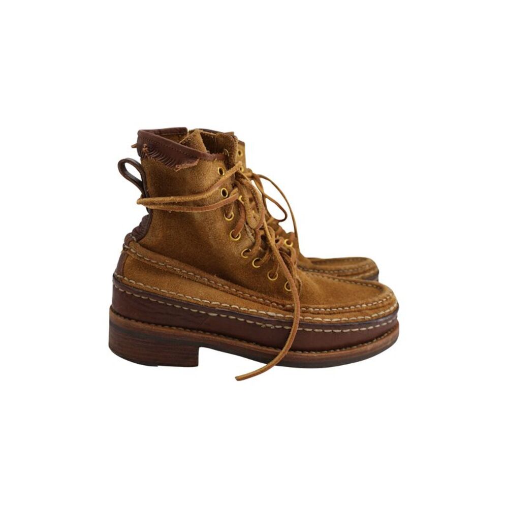Visvim Grizzly Hi-Folk Boots in Brown Calfskin Suede